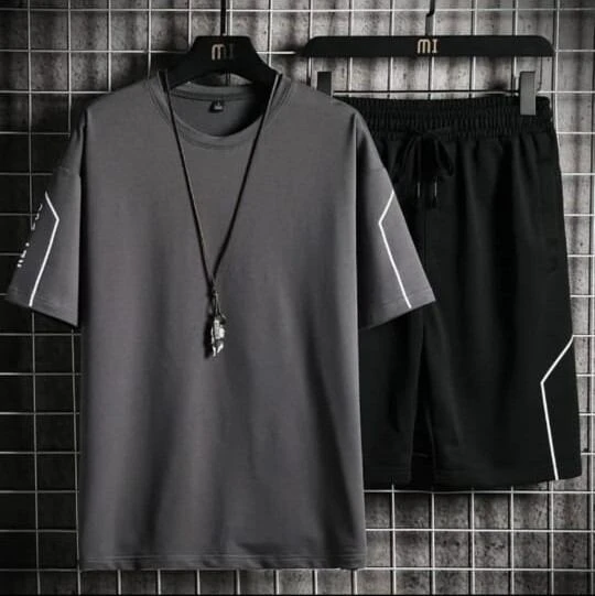 Premium Men's Summer Black Combo Set - Stylish Drop Shoulder Half Sleeve T-Shirt & Quarter Pant (2-Piece Set) for Casual Wear